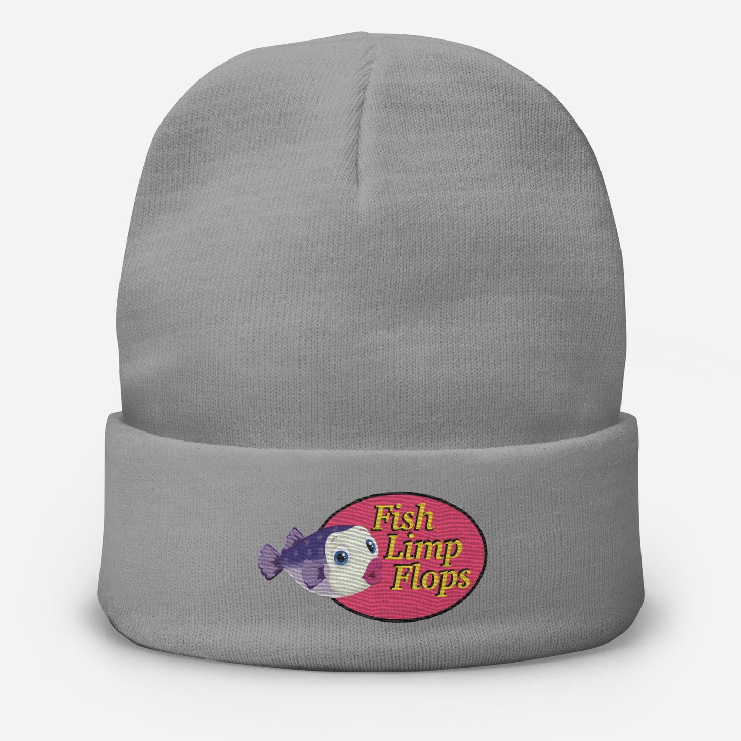 Fish Limp Flops - Jill Purple Puffer Embroidered Beanie